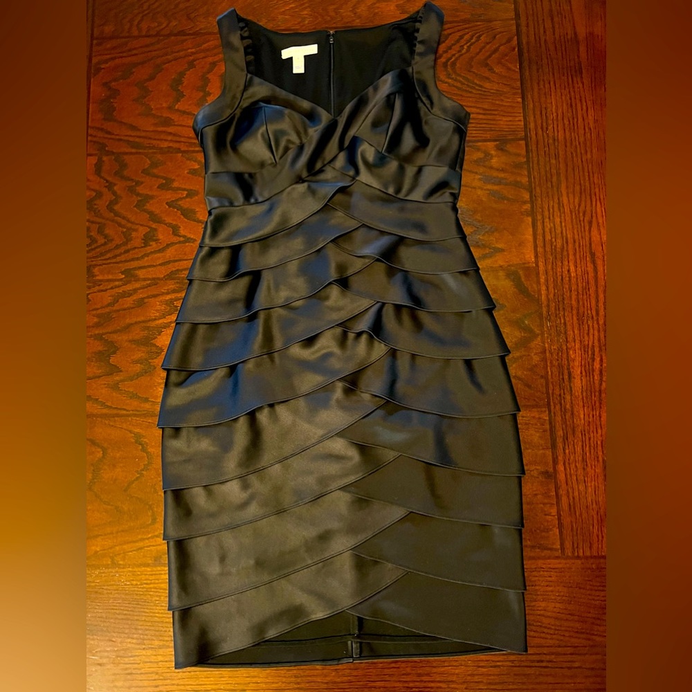 London Times Black Tiered Sheath Dress, Size 8